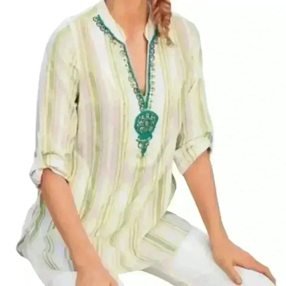 Soft Surroundings Elisha Turquoise Beaded Tunic Top Size Medium - Picture 1 of 12